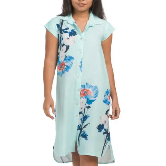 cristina vergani linen dress CRISTINA VERGANI Made In Italy Linen Blend Voile Shoulder Tie Bow Midi Dress